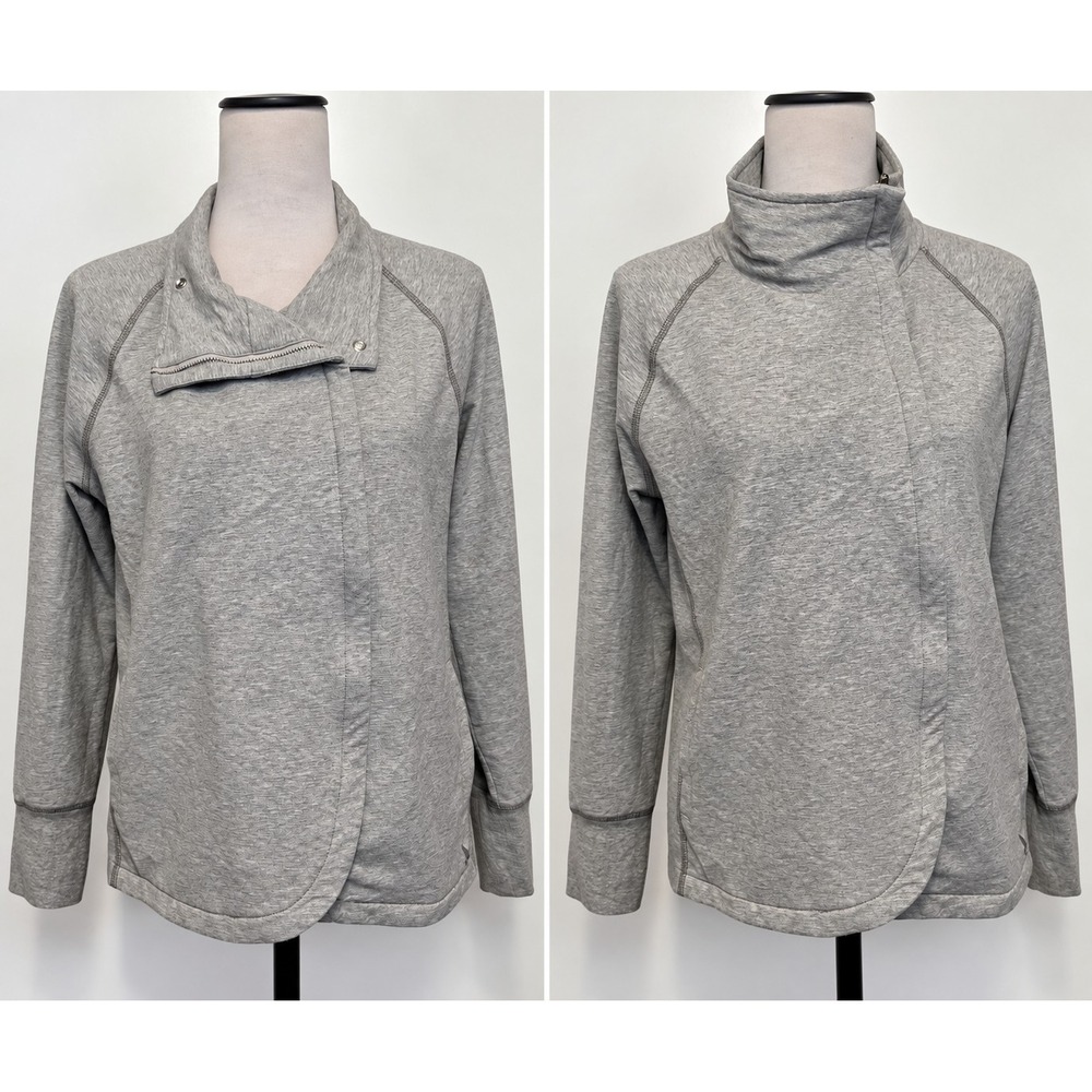 Eddie Bauer Women's Gray Asymmetrical Zip Moto Jacket Cotton Blend Size L